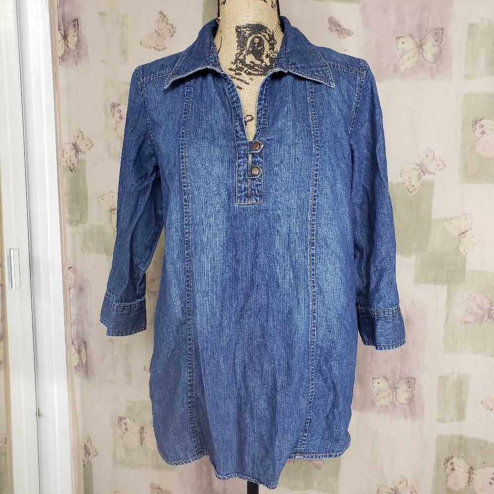 Blue denim Maternity V-neck tied back top